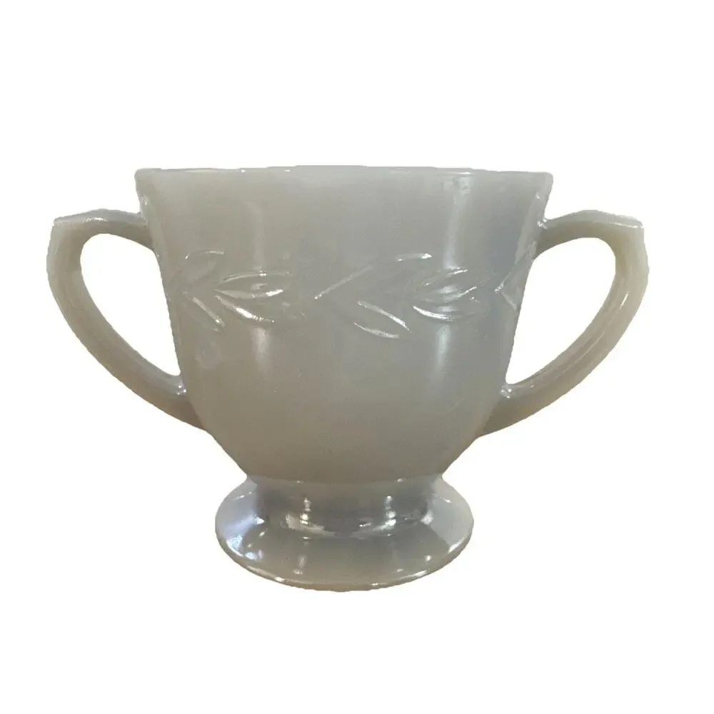 Vintage Fire King Gray Laurel Creamer Sugar Set Anchor Hocking MCM Milk Glass